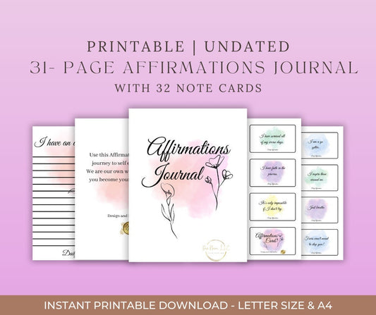 Affirmation Journal and Cards Printable, Instant Download